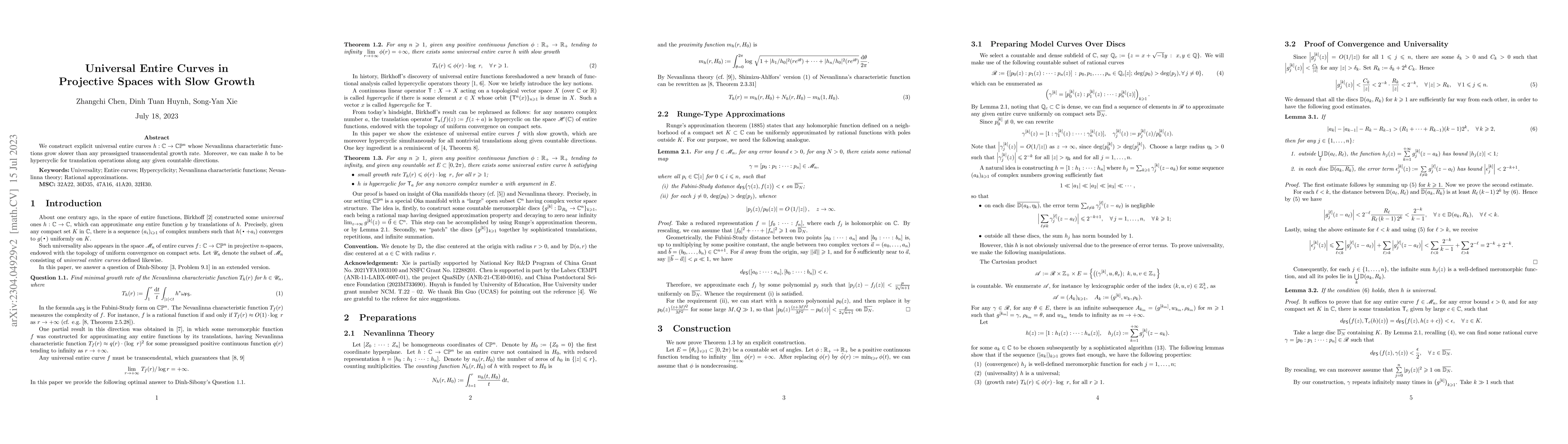Thumbnail for Universal Entire Curves in Projective Spaces with Slow Growth