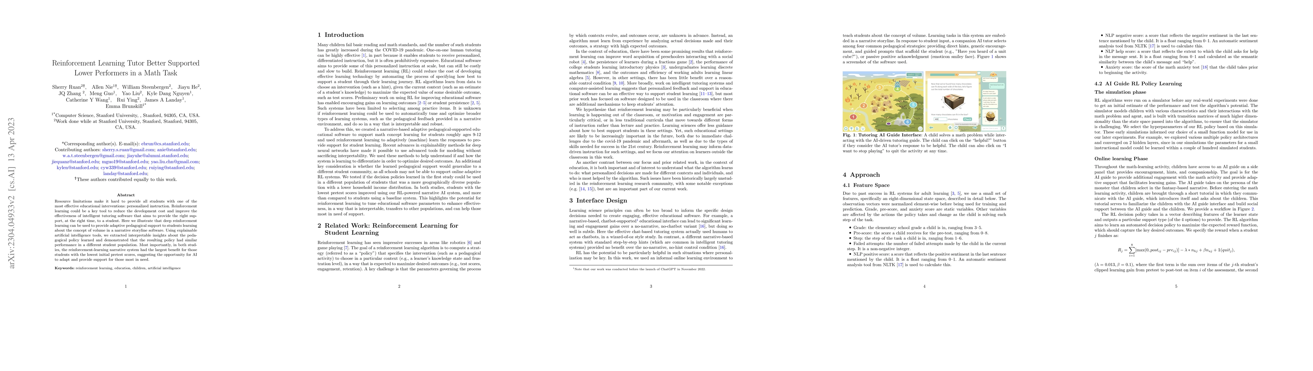 Thumbnail for Reinforcement Learning Tutor Better Supported Lower Performers in a Math
  Task