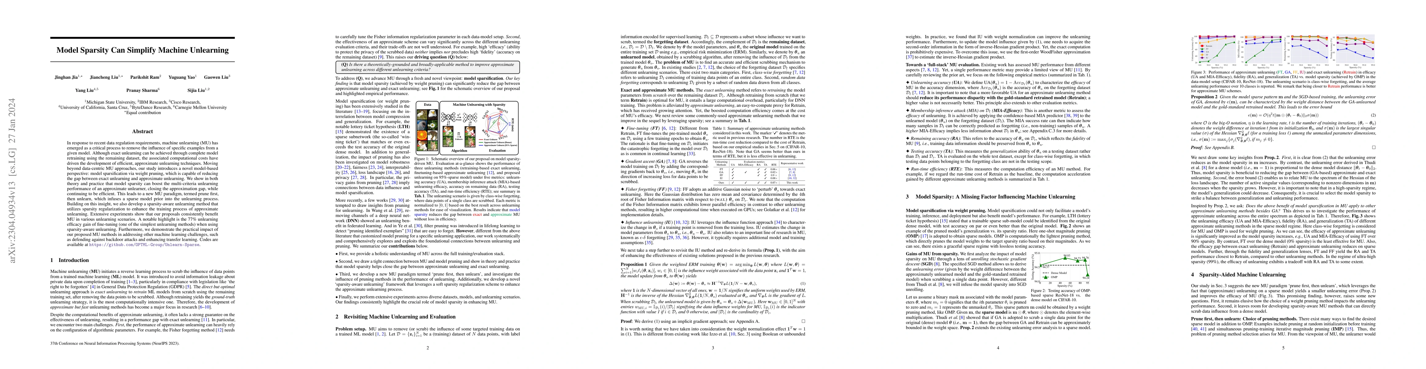 Thumbnail for Model Sparsity Can Simplify Machine Unlearning