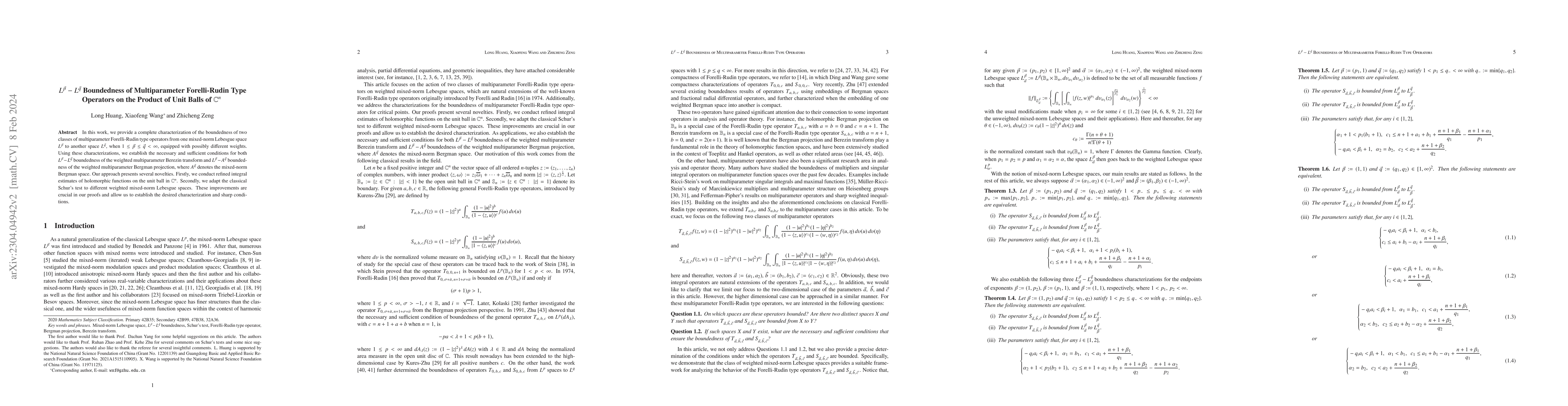 Thumbnail for $L^{\vec{p}}-L^{\vec{q}}$ Boundedness of Multiparameter Forelli-Rudin
  Type Operators on the Product of Unit Balls of $\mathbb{C}^n$