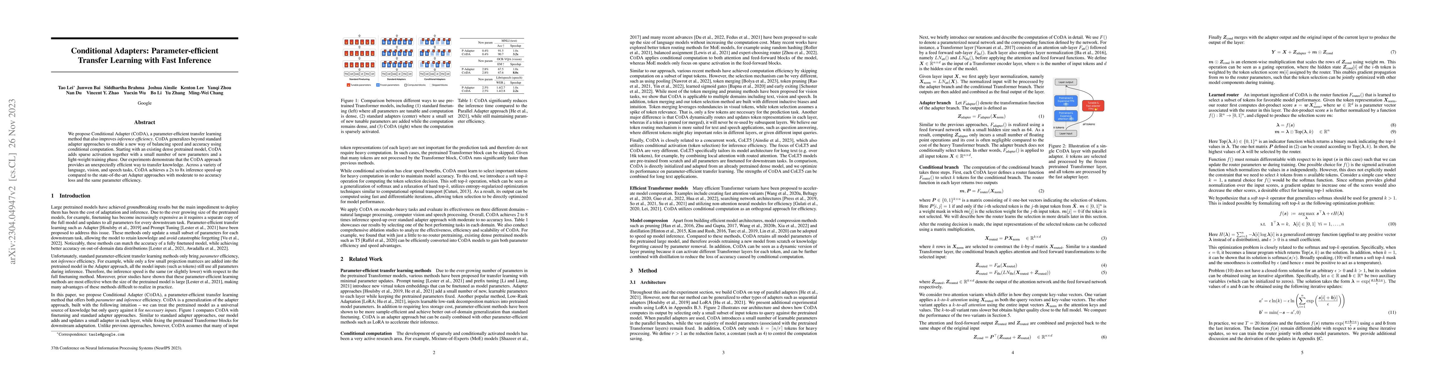 Thumbnail for Conditional Adapters: Parameter-efficient Transfer Learning with Fast
  Inference