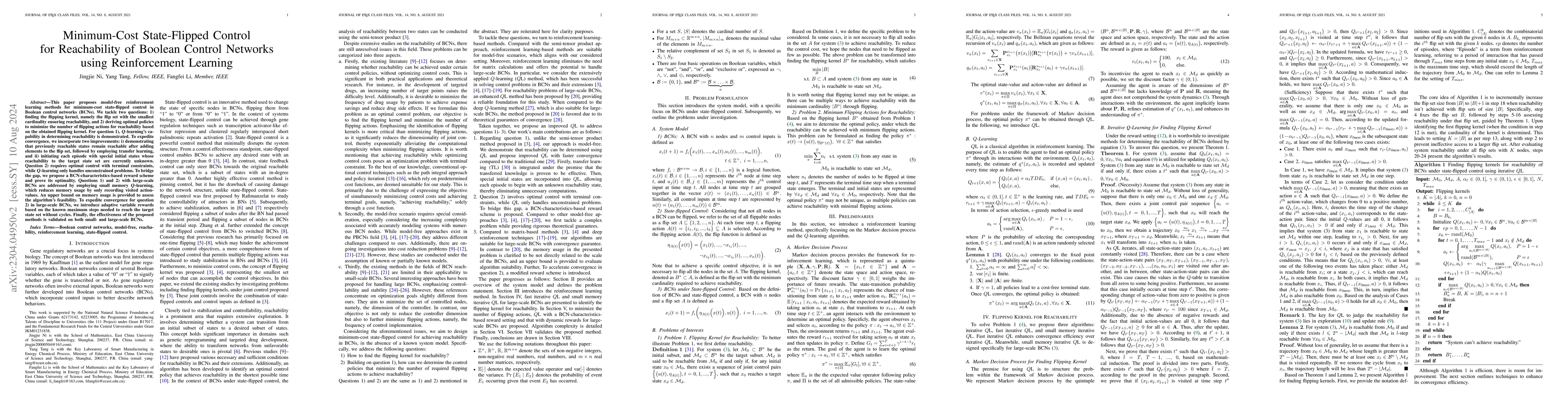 Thumbnail for Reinforcement Learning Based Minimum State-flipped Control for the
  Reachability of Boolean Control Networks