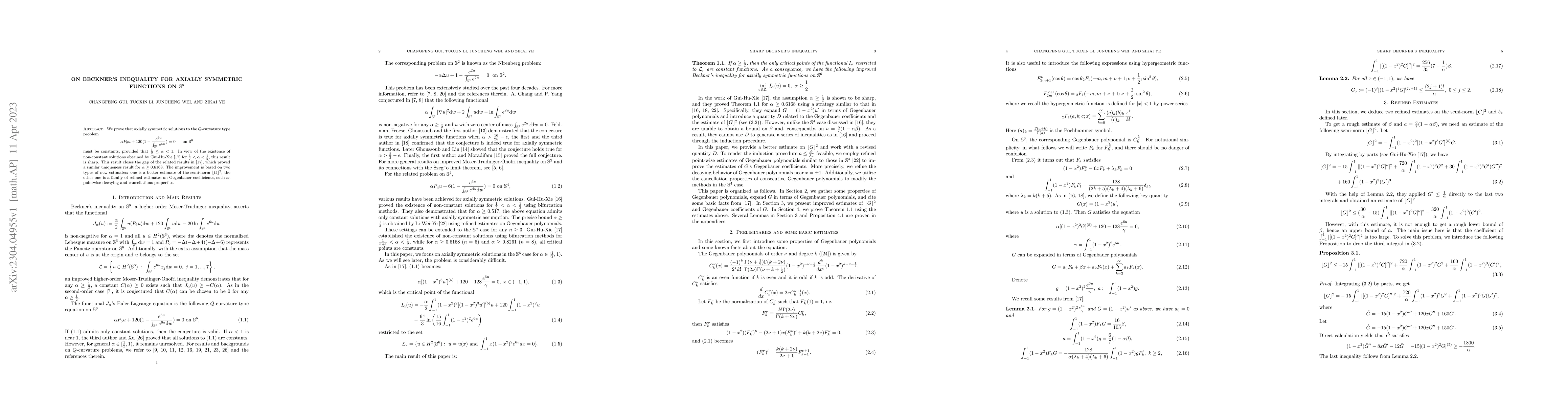 Thumbnail for On Beckner's Inequality for Axially Symmetric Functions on
  $\mathbb{S}^6$