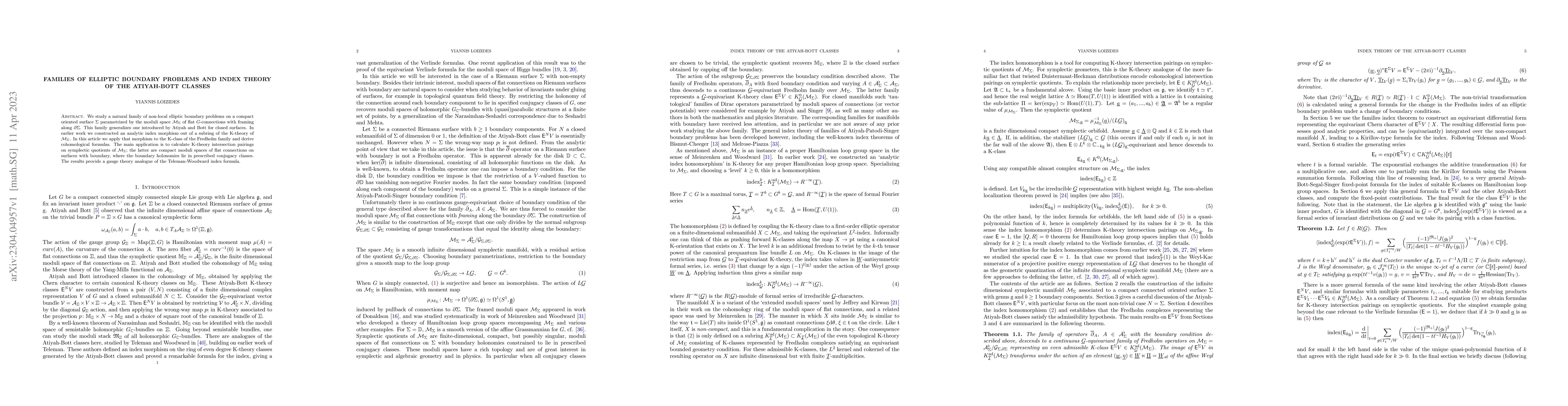 Thumbnail for Families of elliptic boundary problems and index theory of the
  Atiyah-Bott classes