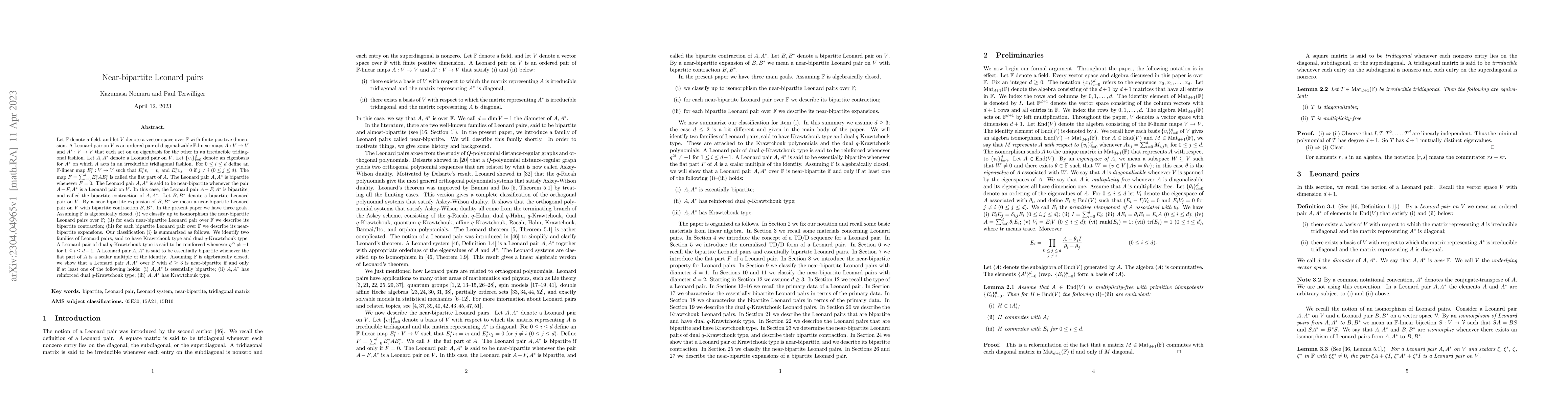 Thumbnail for Near-bipartite Leonard pairs