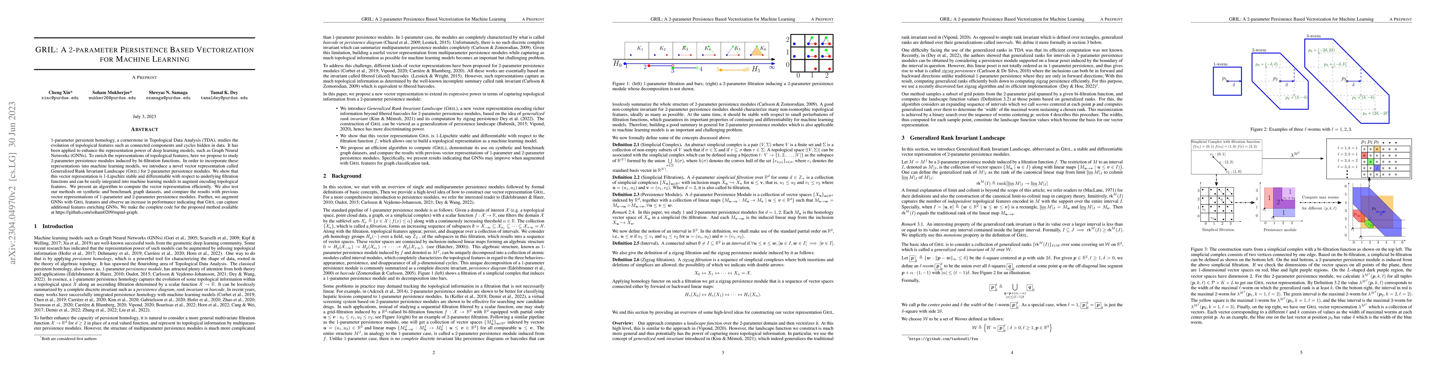 Thumbnail for GRIL: A $2$-parameter Persistence Based Vectorization for Machine
  Learning