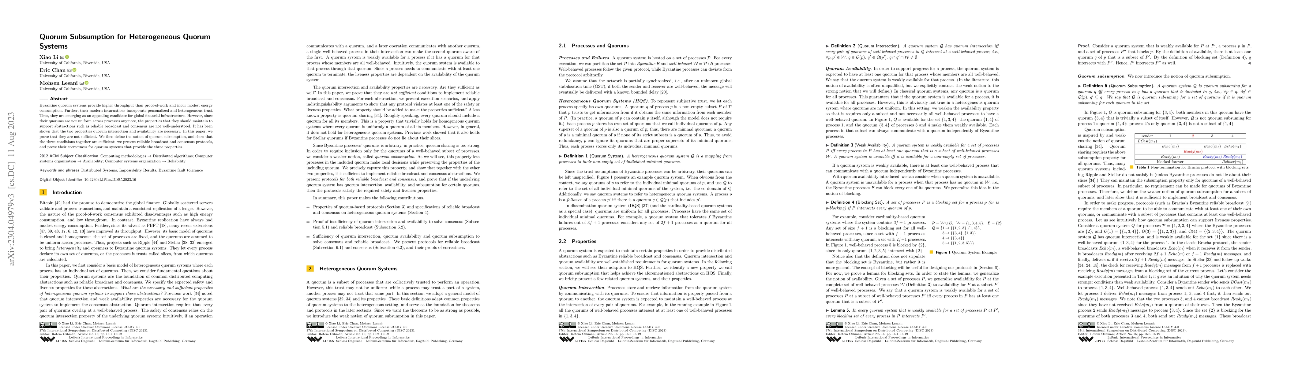 Thumbnail for Quorum Subsumption for Heterogeneous Quorum Systems