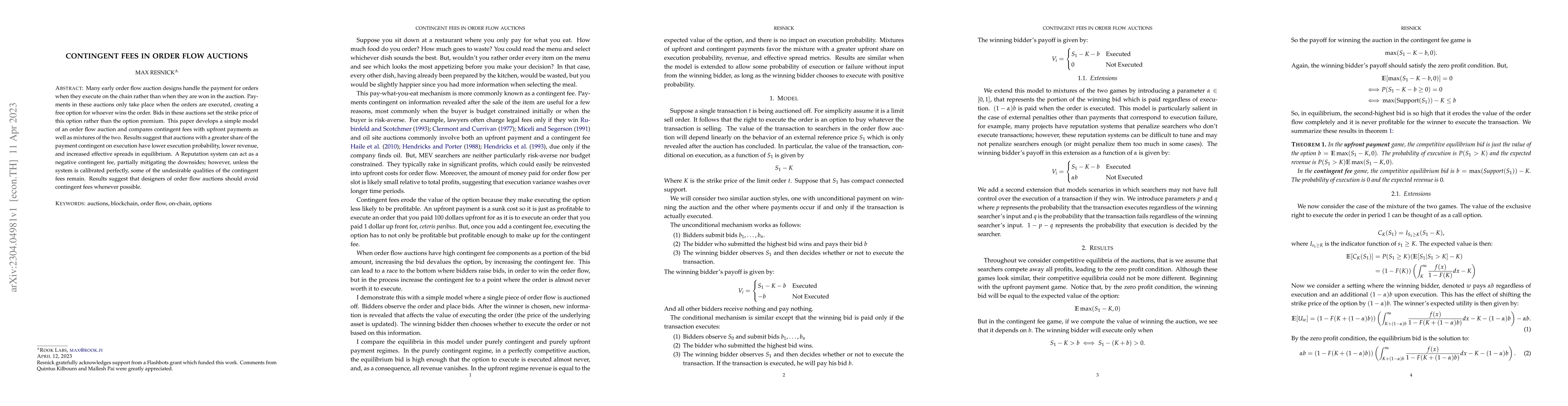 Thumbnail for Contingent Fees in Order Flow Auctions