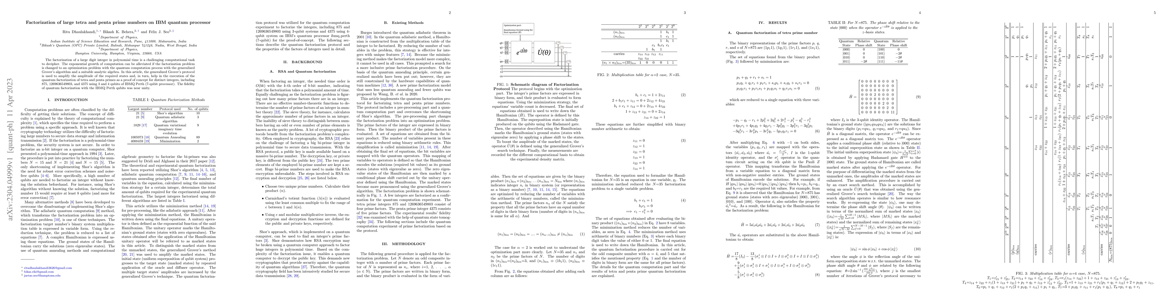 Thumbnail for Factorization of large tetra and penta prime numbers on IBM quantum
  processor