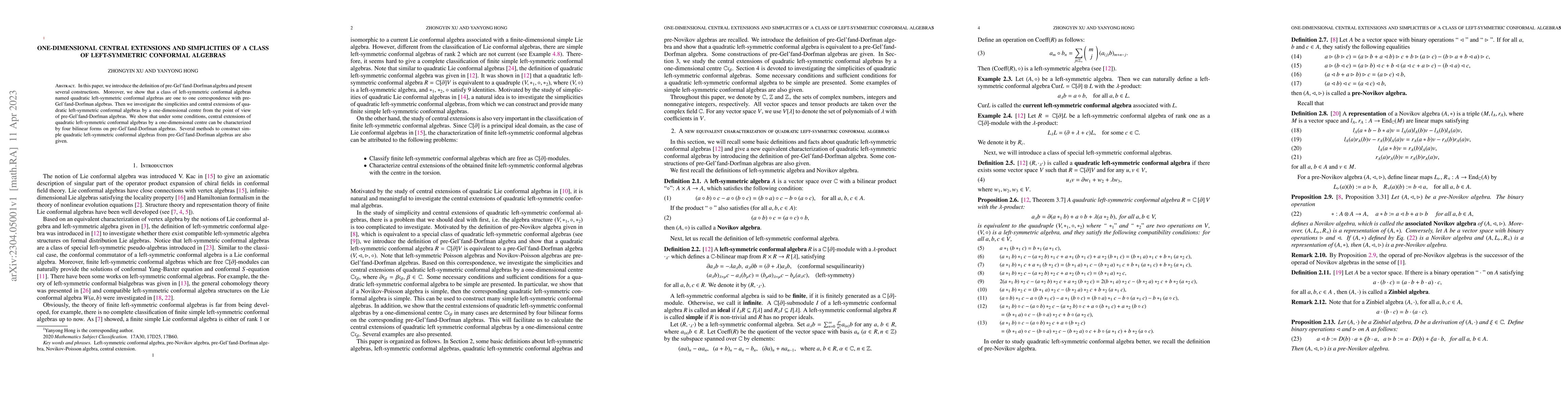Thumbnail for One-dimensional central extensions and simplicities of a class of
  left-symmetric conformal algebras