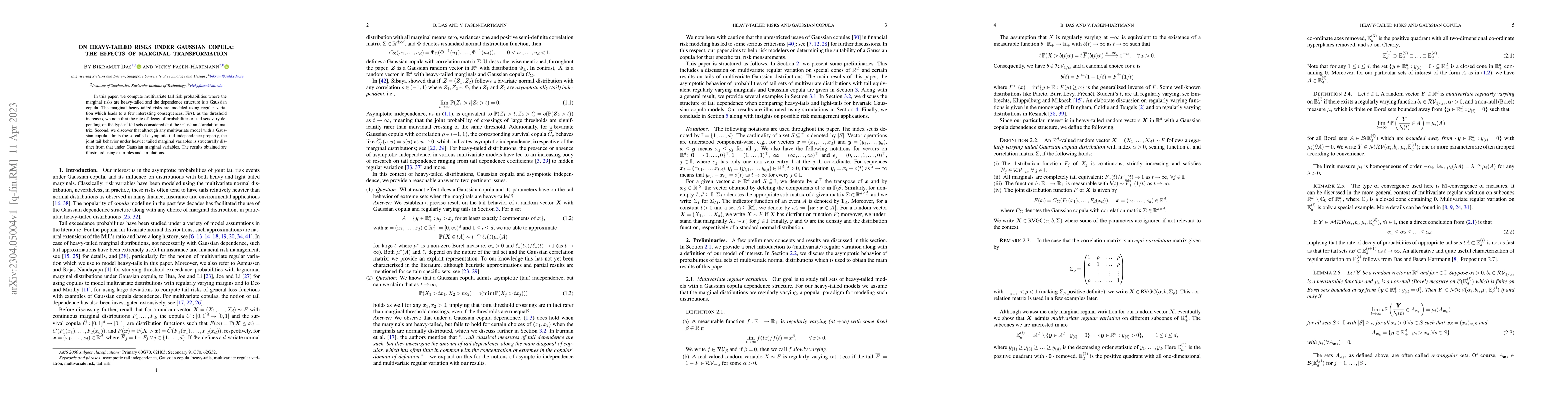 Thumbnail for On heavy-tailed risks under Gaussian copula: the effects of marginal
  transformation