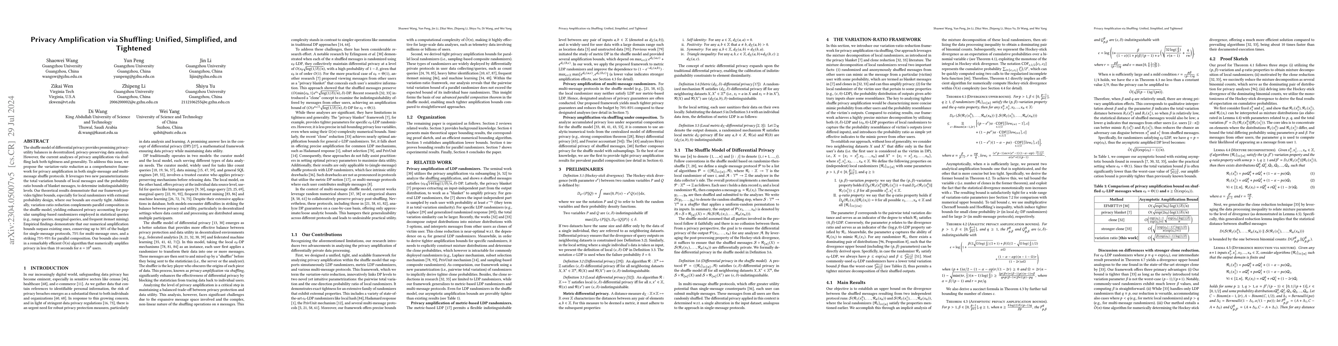 Thumbnail for Privacy Amplification via Shuffling: Unified, Simplified, and Tightened