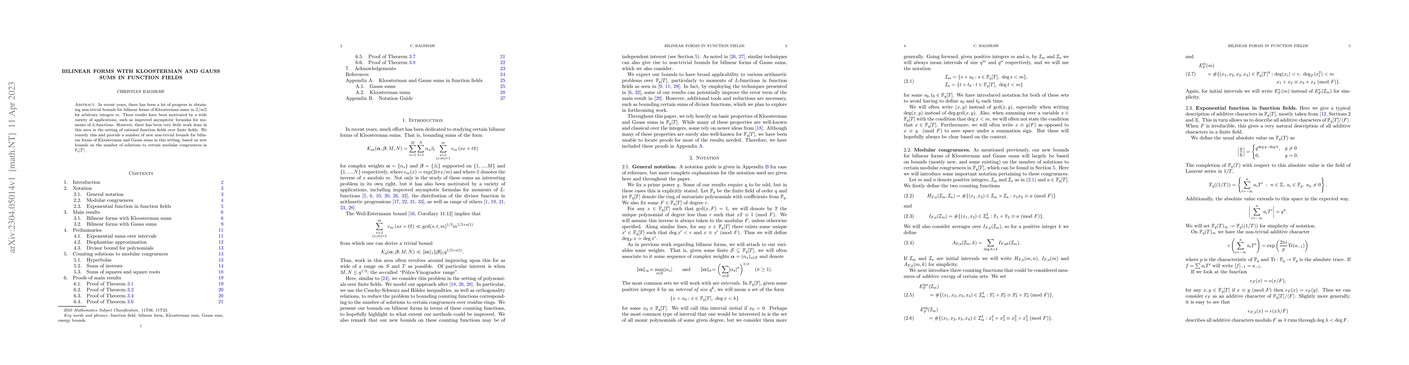 Thumbnail for Bilinear forms with Kloosterman and Gauss sums in function fields