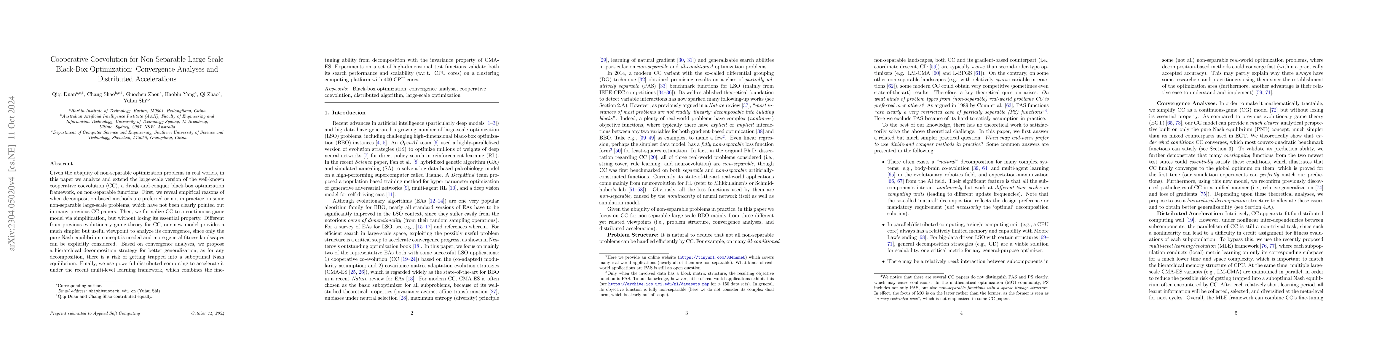 Thumbnail for Cooperative Coevolution for Non-Separable Large-Scale Black-Box
  Optimization: Convergence Analyses and Distributed Accelerations