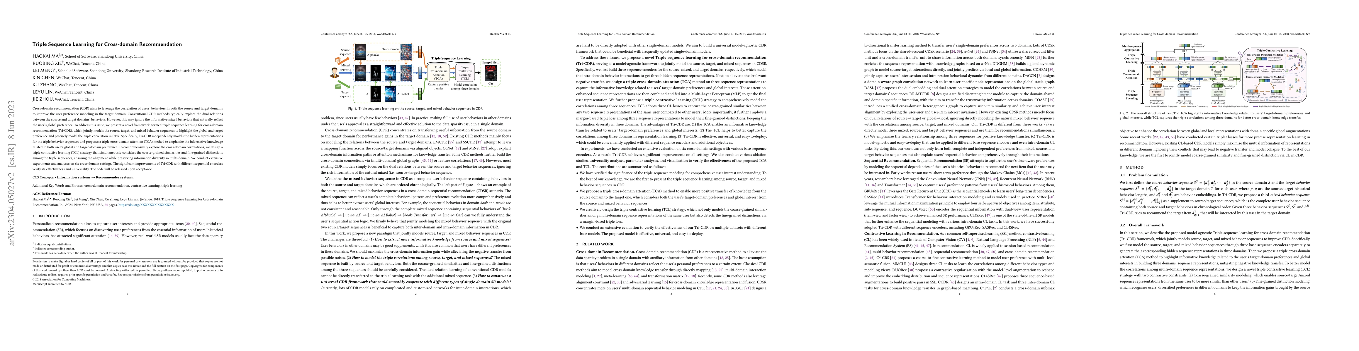 Thumbnail for Triple Sequence Learning for Cross-domain Recommendation