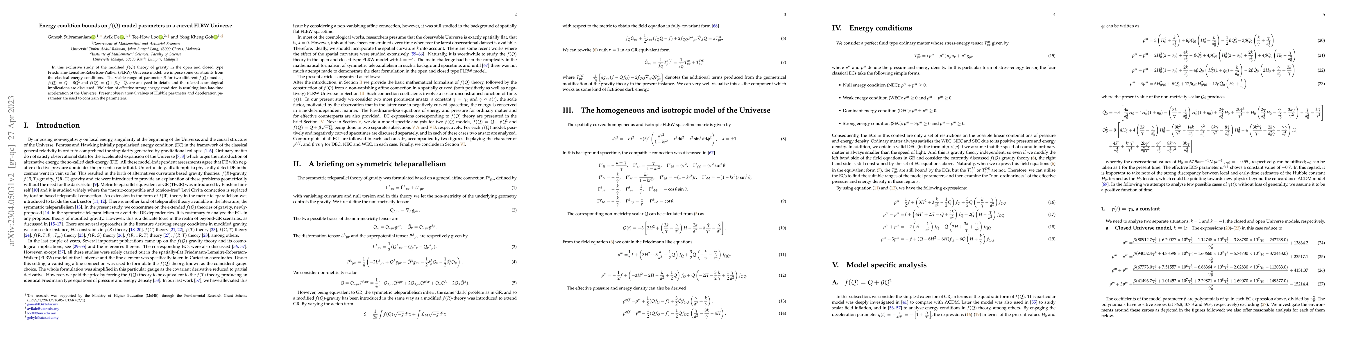 Thumbnail for Energy condition bounds on $f(Q)$ model parameters in a curved FLRW
  universe