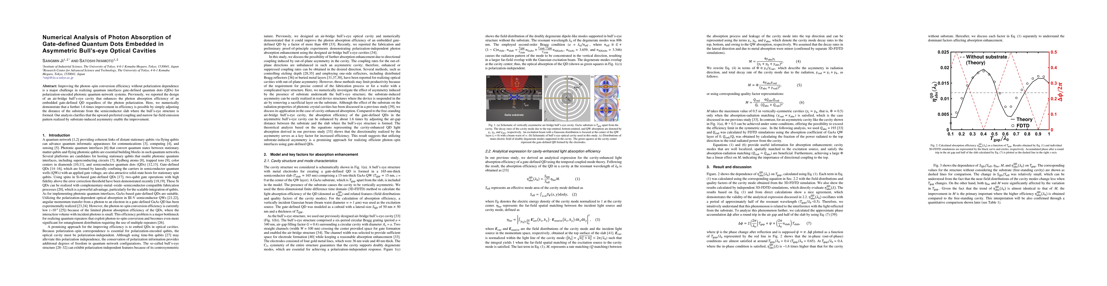 Thumbnail for Numerical Analysis of Photon Absorption of Gate-defined Quantum Dots
  Embedded in Asymmetric Bull's-eye Optical Cavities