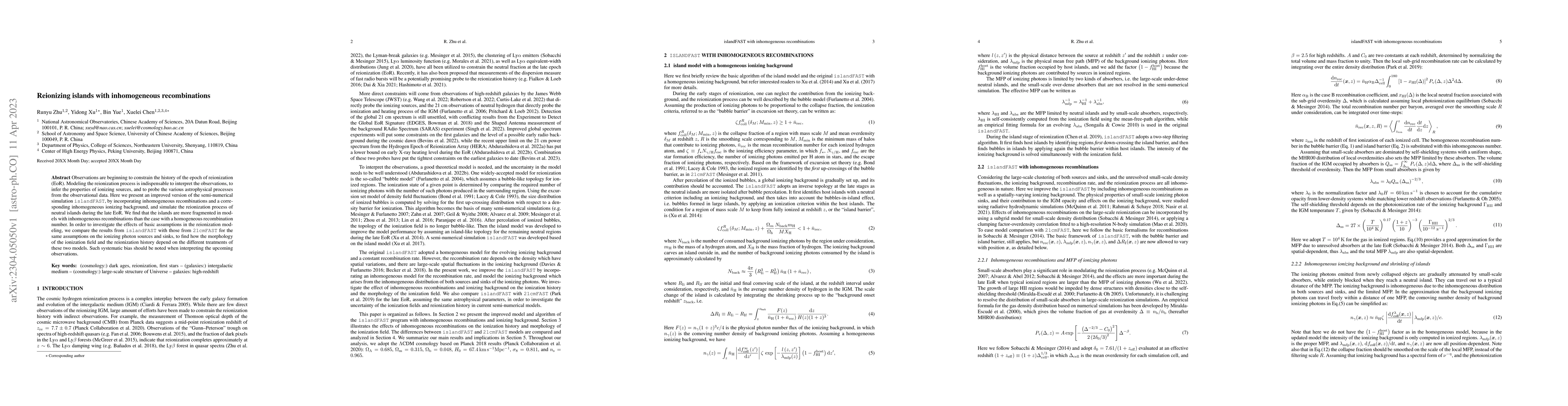 Thumbnail for Reionizing islands with inhomogeneous recombinations