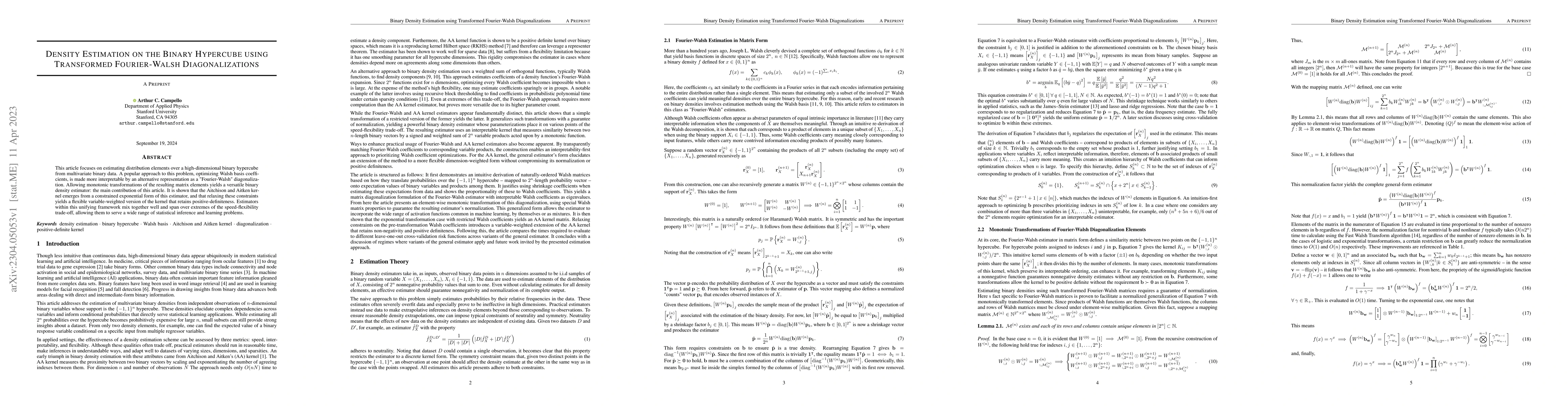 Thumbnail for Density Estimation on the Binary Hypercube using Transformed
  Fourier-Walsh Diagonalizations