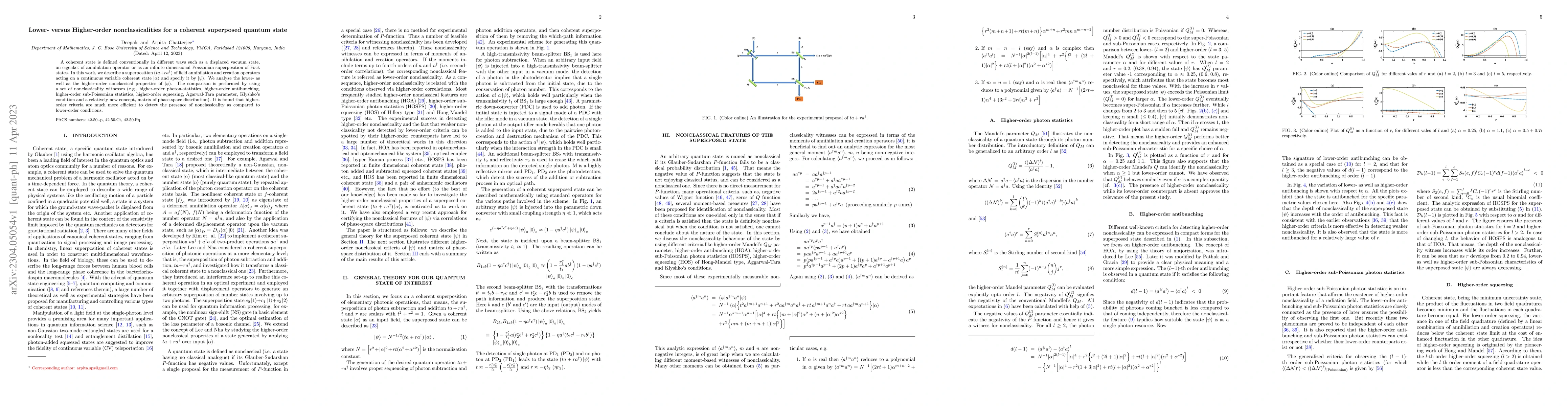 Thumbnail for Lower- versus higher-order nonclassicalities for a coherent superposed
  quantum state