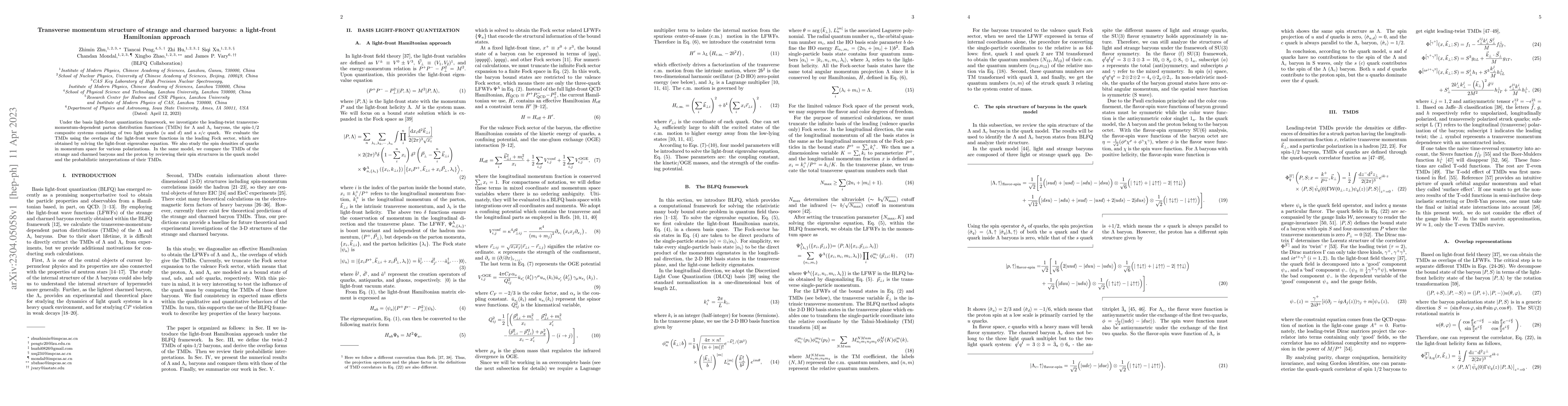 Thumbnail for Transverse momentum structure of strange and charmed baryons: a
  light-front Hamiltonian approach