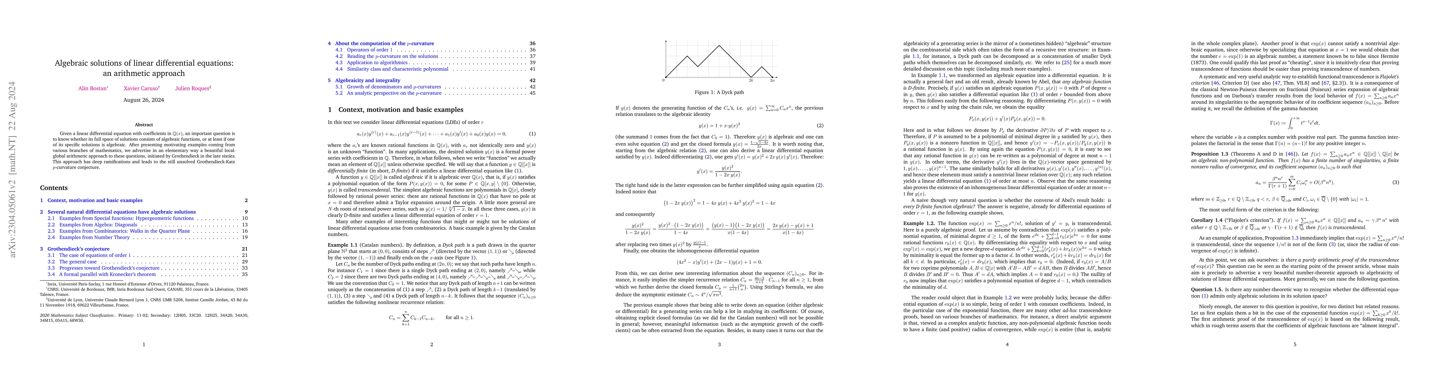 Thumbnail for Algebraic solutions of linear differential equations: an arithmetic
  approach