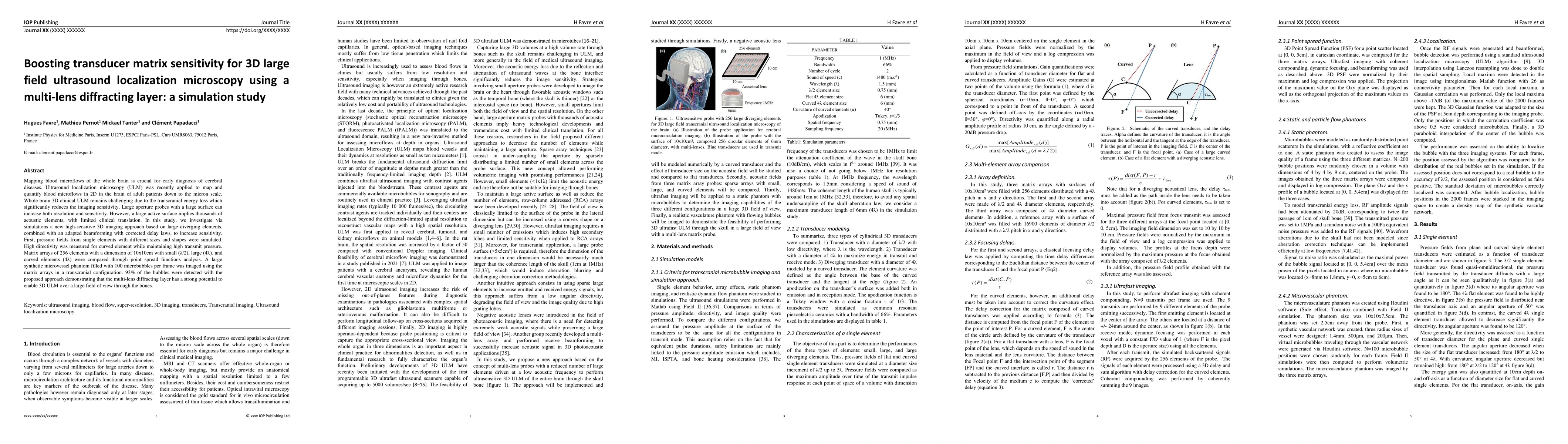 Thumbnail for Boosting transducer matrix sensitivity for 3D large field ultrasound
  localization microscopy using a multi-lens diffracting layer: a simulation
  study