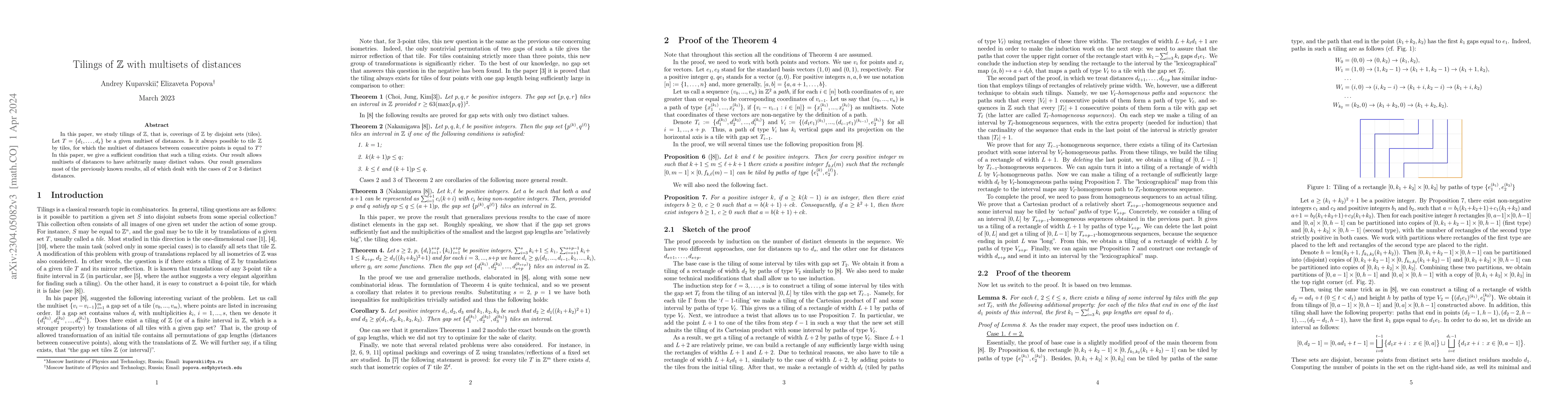 Thumbnail for Tilings of $\mathbb Z$ with multisets of distances