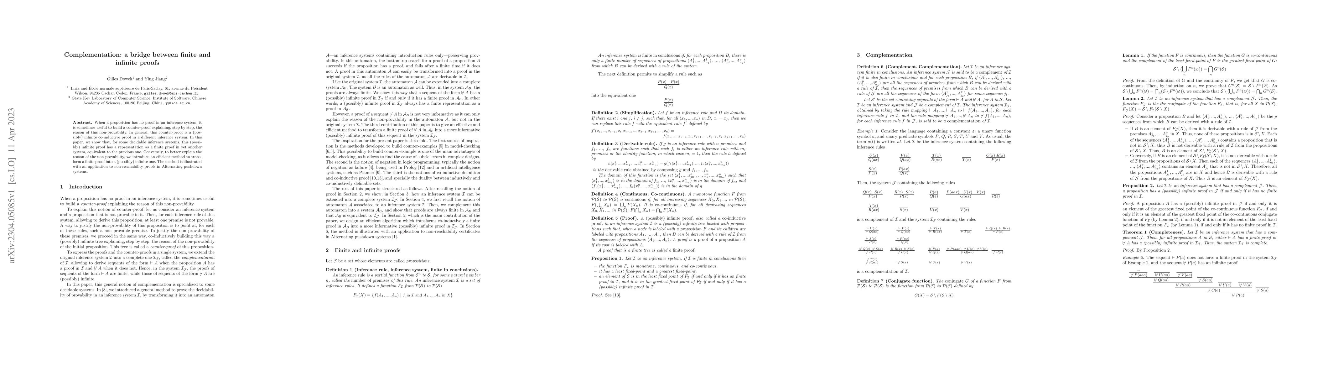 Thumbnail for Complementation: a bridge between finite and infinite proofs