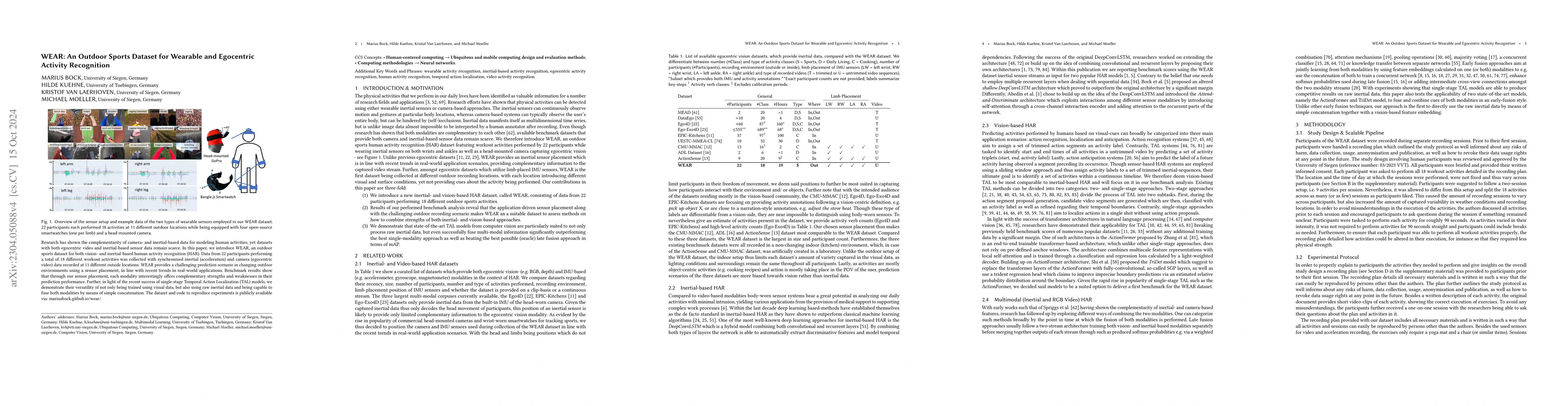 Thumbnail for WEAR: An Outdoor Sports Dataset for Wearable and Egocentric Activity
  Recognition