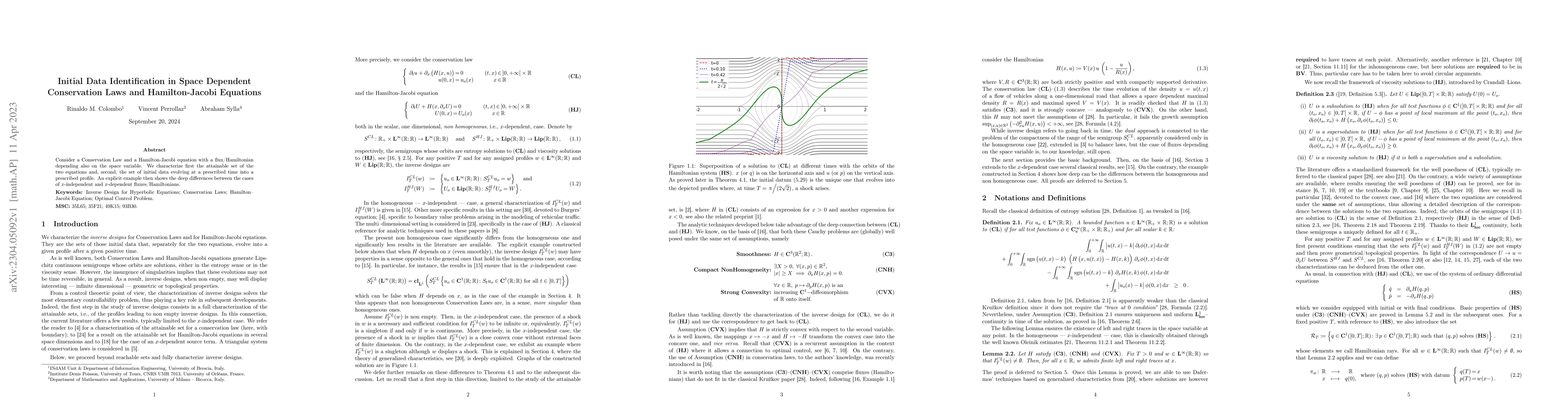 Thumbnail for Initial Data Identication in Space Dependent Conservation Laws and
  Hamilton-Jacobi Equations