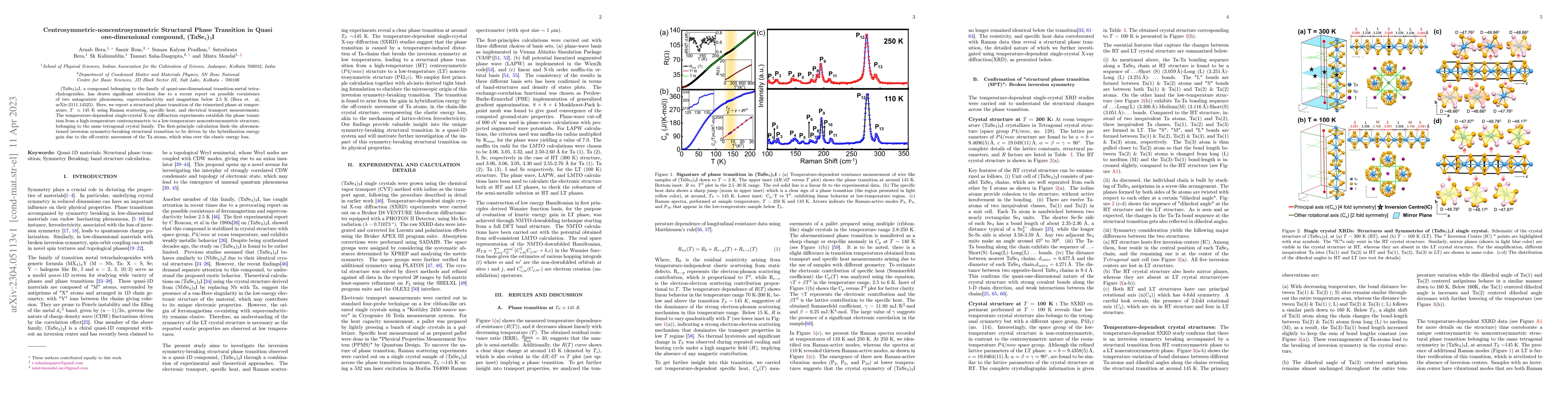 Thumbnail for Centrosymmetric-noncentrosymmetric Structural Phase Transition in Quasi
  one-dimensional compound, (TaSe$_4$)$_3$I