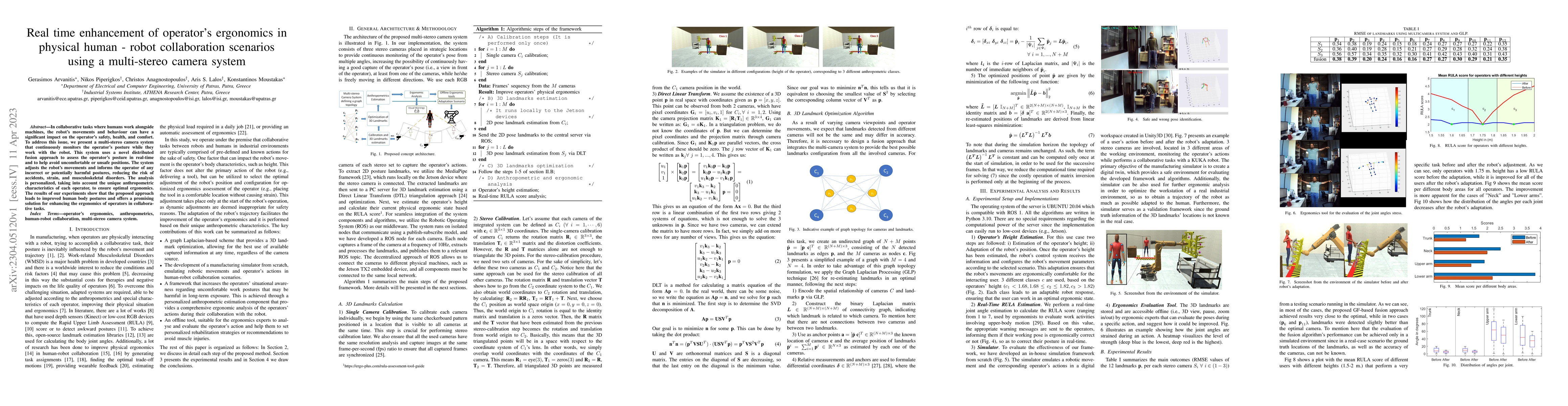 Thumbnail for Real time enhancement of operator's ergonomics in physical human-robot
  collaboration scenarios using a multi-stereo camera system