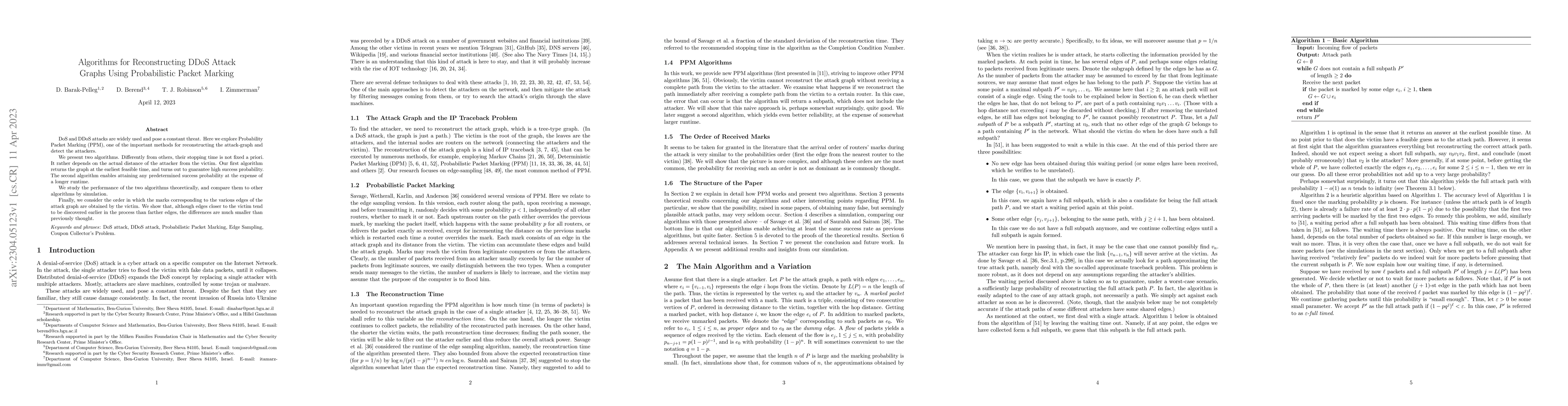 Thumbnail for Algorithms for Reconstructing DDoS Attack Graphs using Probabilistic
  Packet Marking