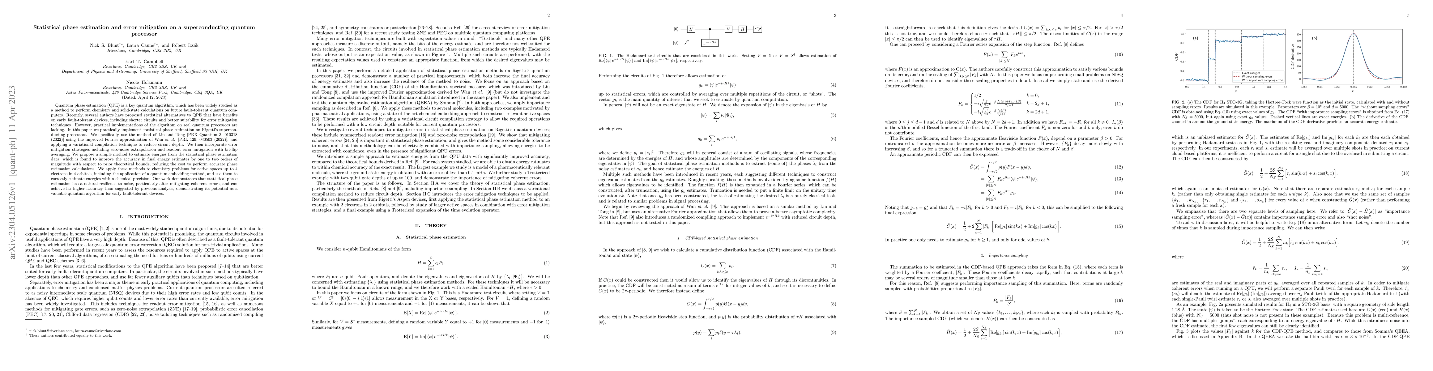 Thumbnail for Statistical phase estimation and error mitigation on a superconducting
  quantum processor