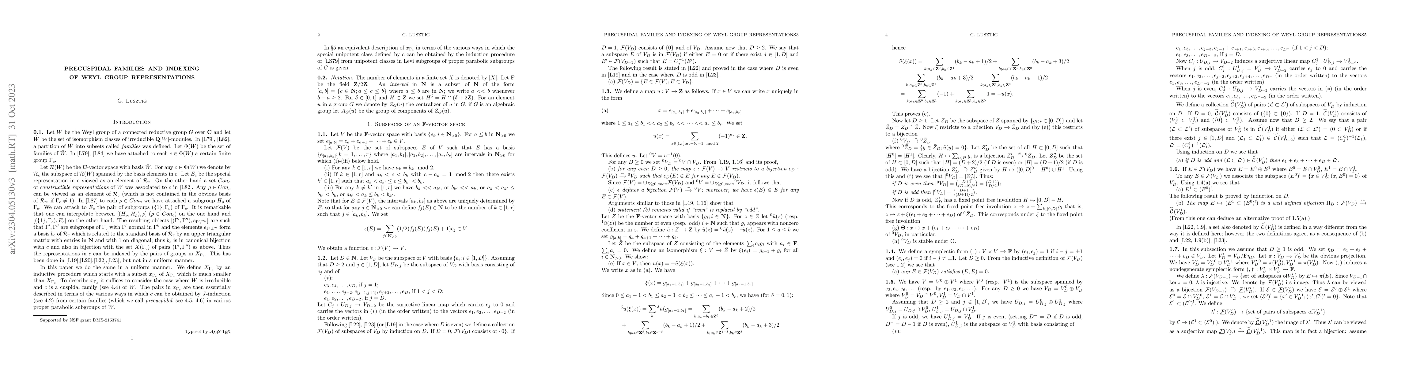 Thumbnail for Precuspidal families and indexing of Weyl group representations