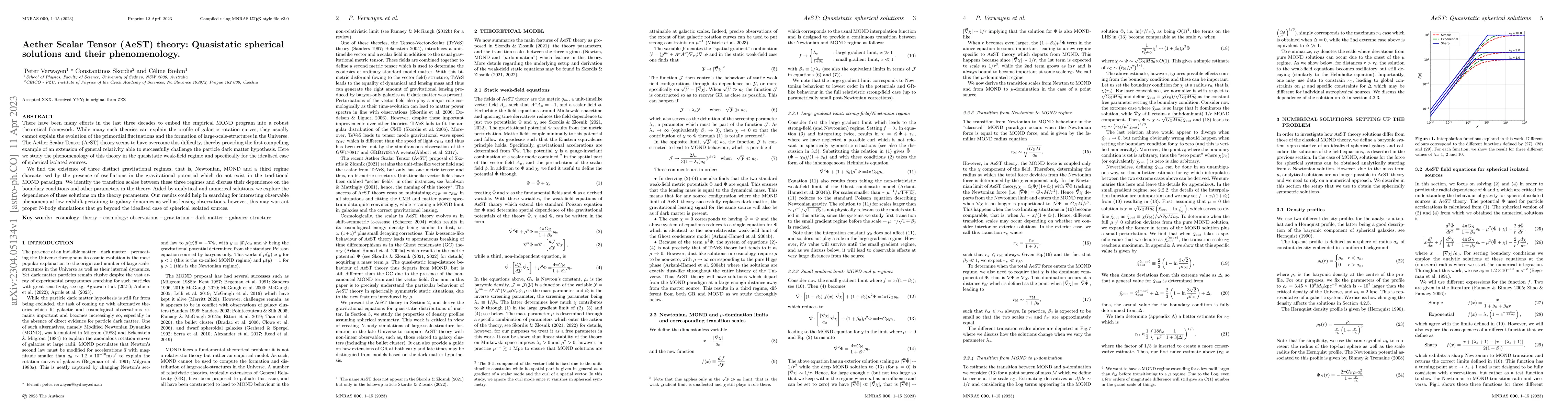 Thumbnail for Aether Scalar Tensor (AeST) theory: Quasistatic spherical solutions and
  their phenomenology