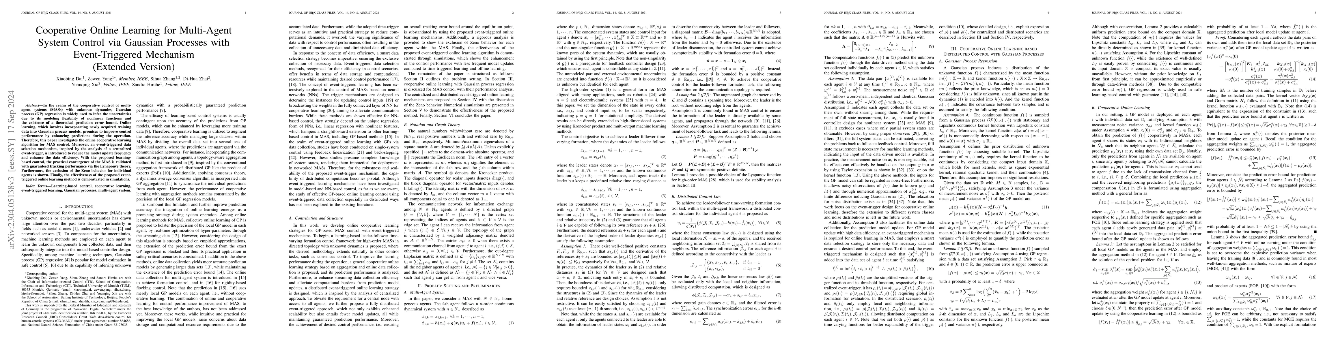 Thumbnail for Cooperative Online Learning for Multi-Agent System Control via Gaussian
  Processes with Event-Triggered Mechanism: Extended Version