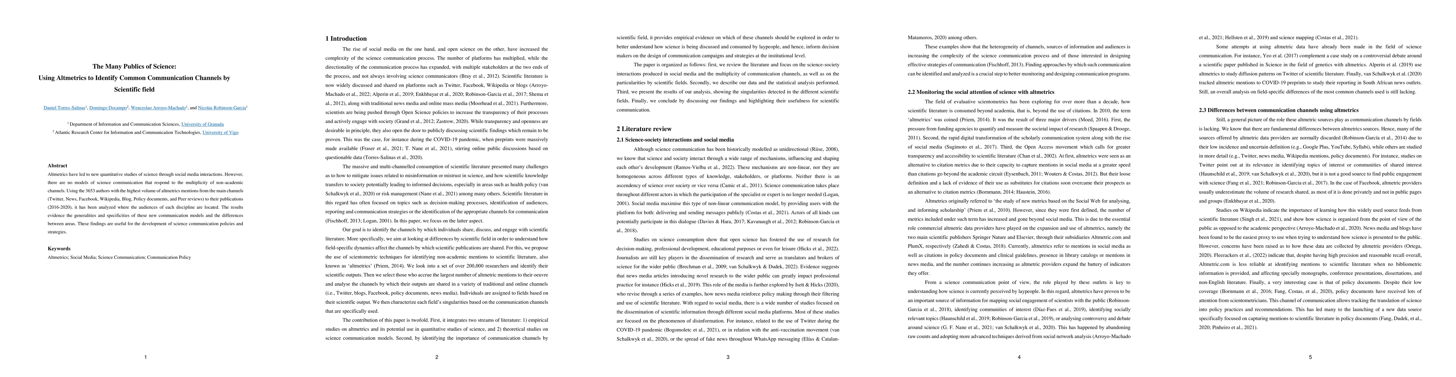 Thumbnail for The Many Publics of Science: Using Altmetrics to Identify Common
  Communication Channels by Scientific field