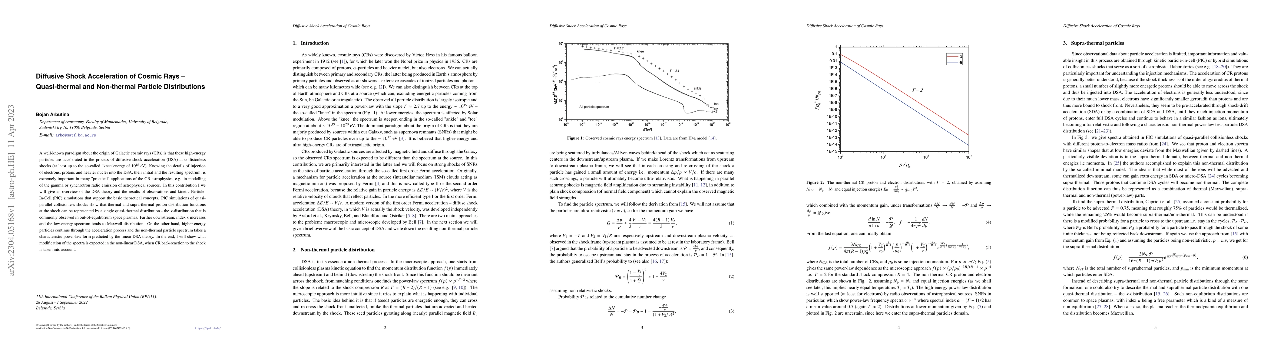 Thumbnail for Diffusive Shock Acceleration of Cosmic Rays -- Quasi-thermal and
  Non-thermal Particle Distributions