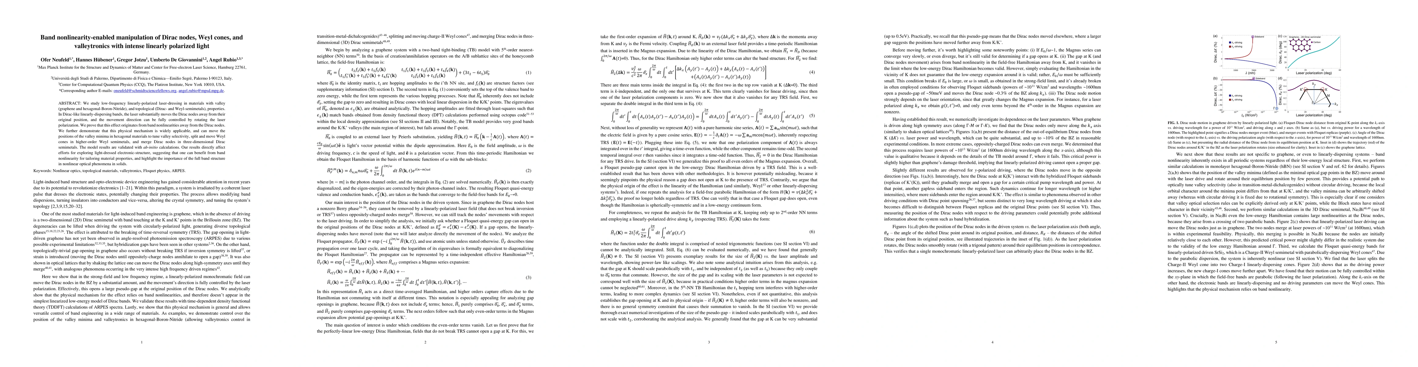 Thumbnail for Band nonlinearity-enabled manipulation of Dirac nodes, Weyl cones, and
  valleytronics with intense linearly polarized light