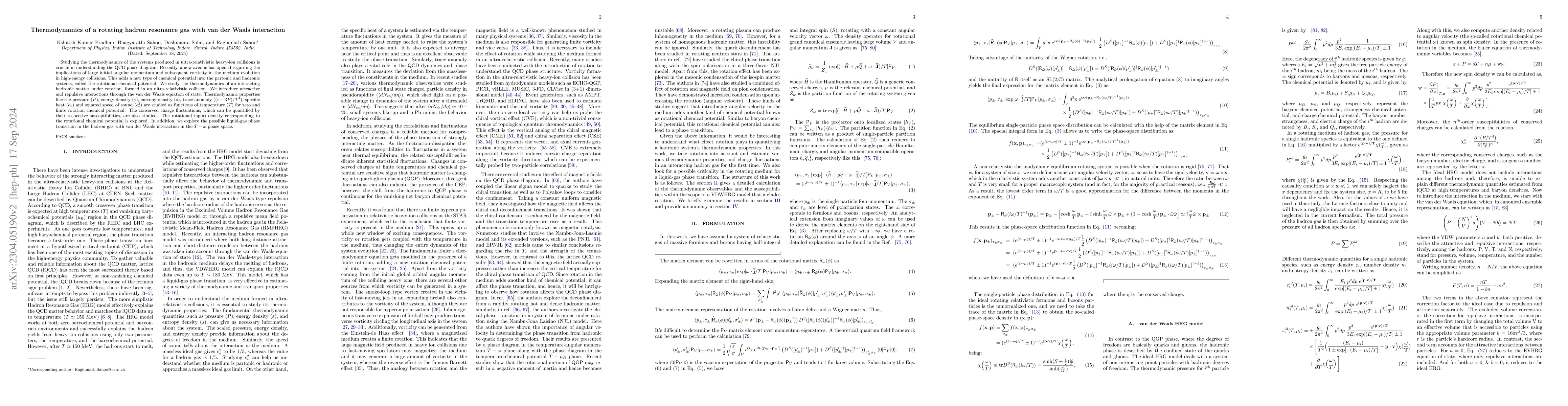 Thumbnail for Thermodynamics of a rotating hadron resonance gas with van der Waals
  interaction