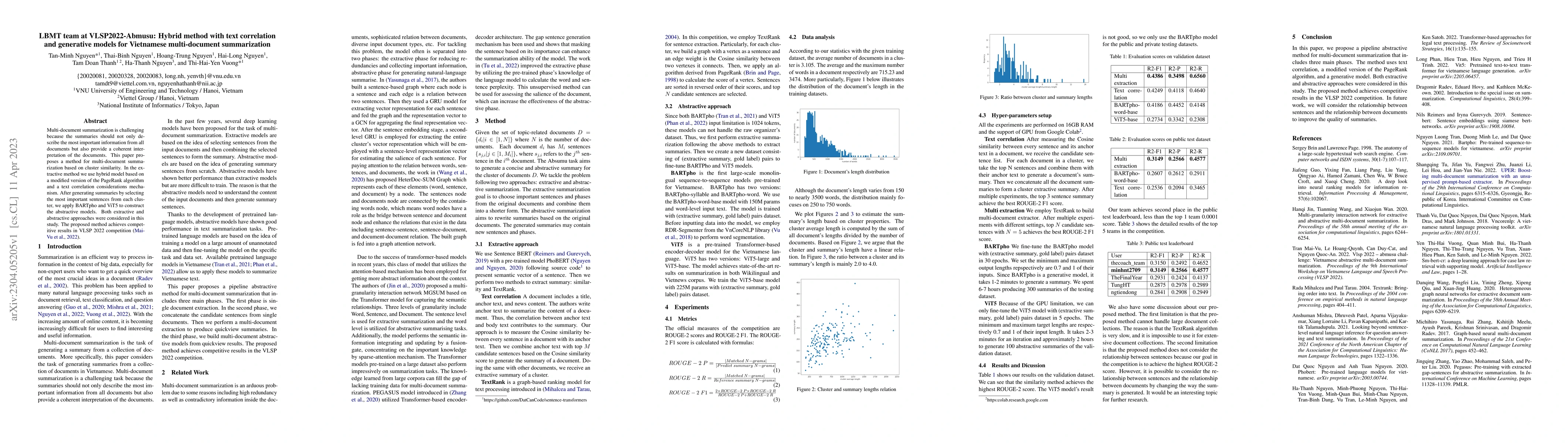 Thumbnail for LBMT team at VLSP2022-Abmusu: Hybrid method with text correlation and
  generative models for Vietnamese multi-document summarization