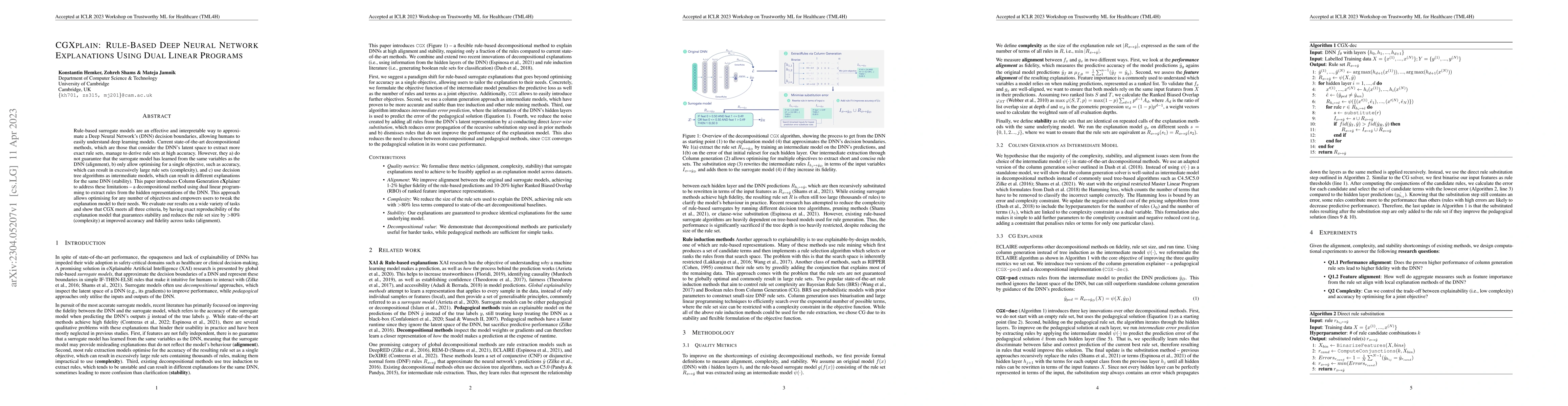 Thumbnail for CGXplain: Rule-Based Deep Neural Network Explanations Using Dual Linear
  Programs