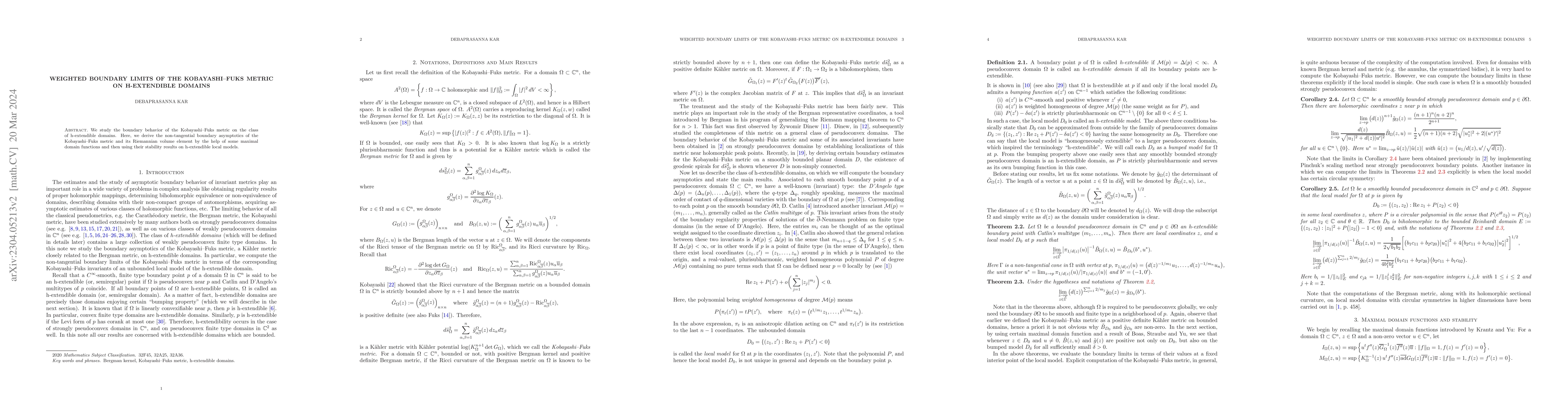 Thumbnail for Weighted boundary limits of the Kobayashi--Fuks metric on h-extendible
  domains