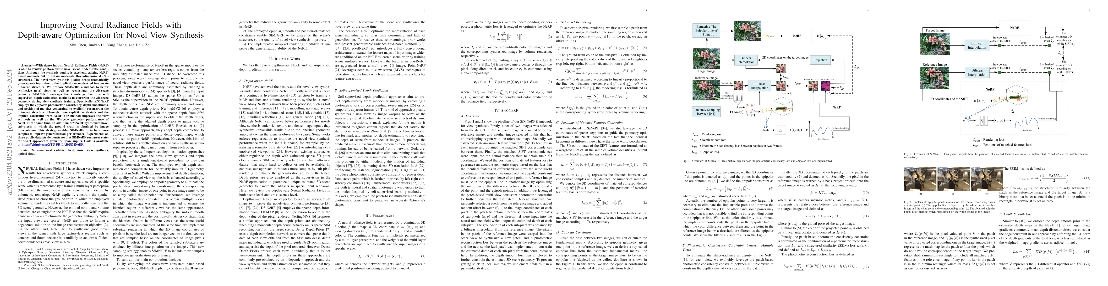 Thumbnail for Improving Neural Radiance Fields with Depth-aware Optimization for Novel
  View Synthesis