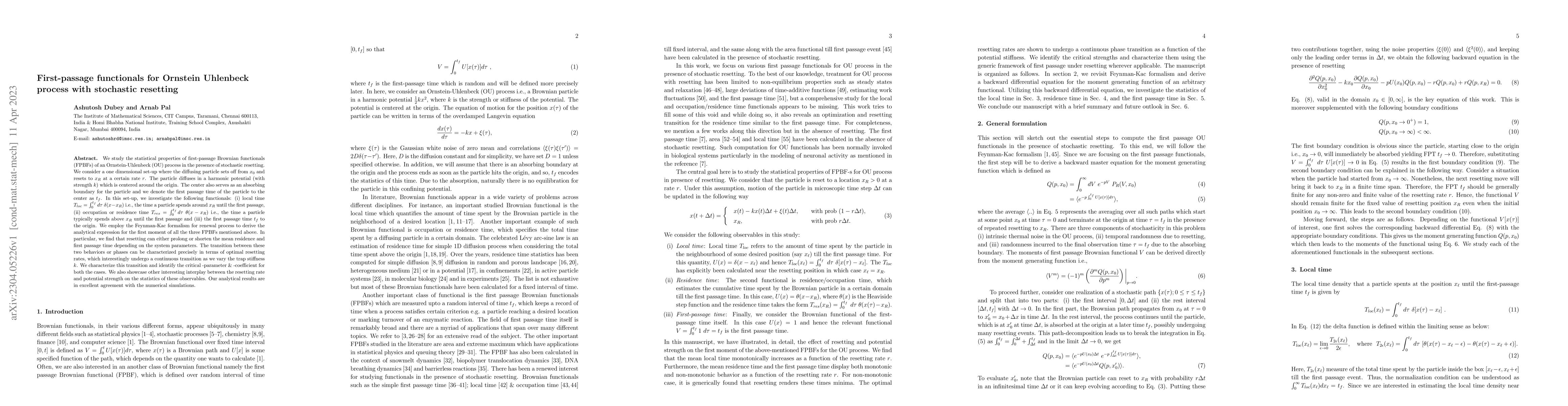 Thumbnail for First-passage functionals for Ornstein Uhlenbeck process with stochastic
  resetting