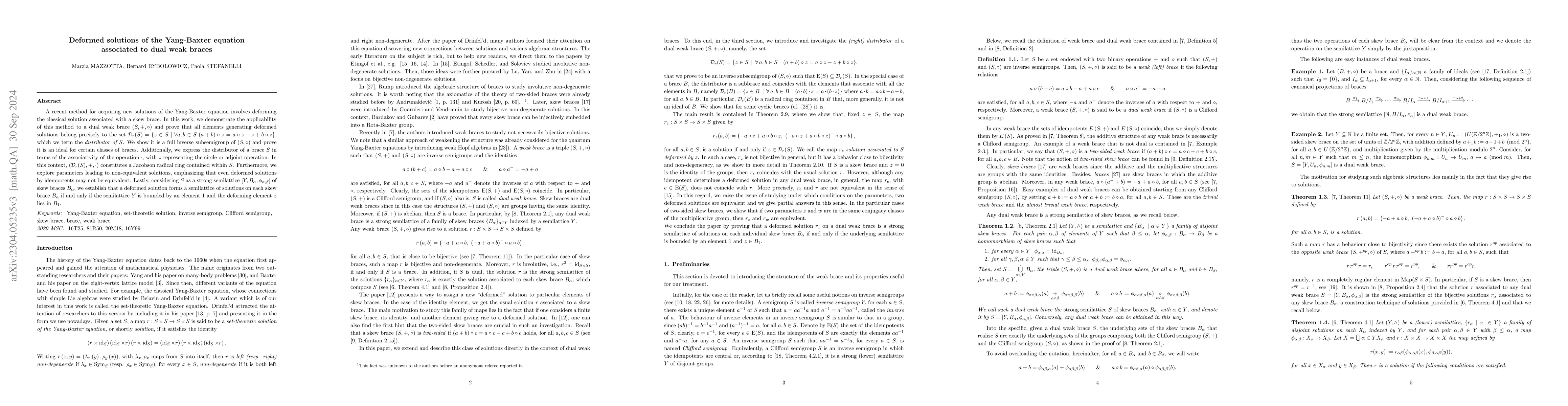 Thumbnail for Deformed solutions of the Yang-Baxter equation associated to dual weak
  braces