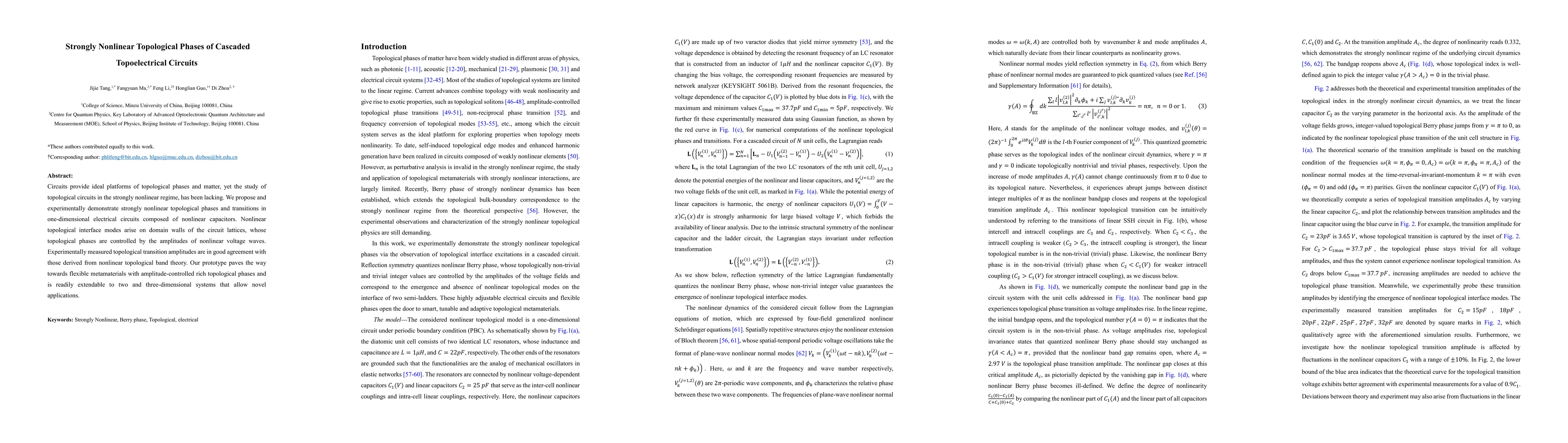 Thumbnail for Strongly Nonlinear Topological Phases of Cascaded Topoelectrical
  Circuits