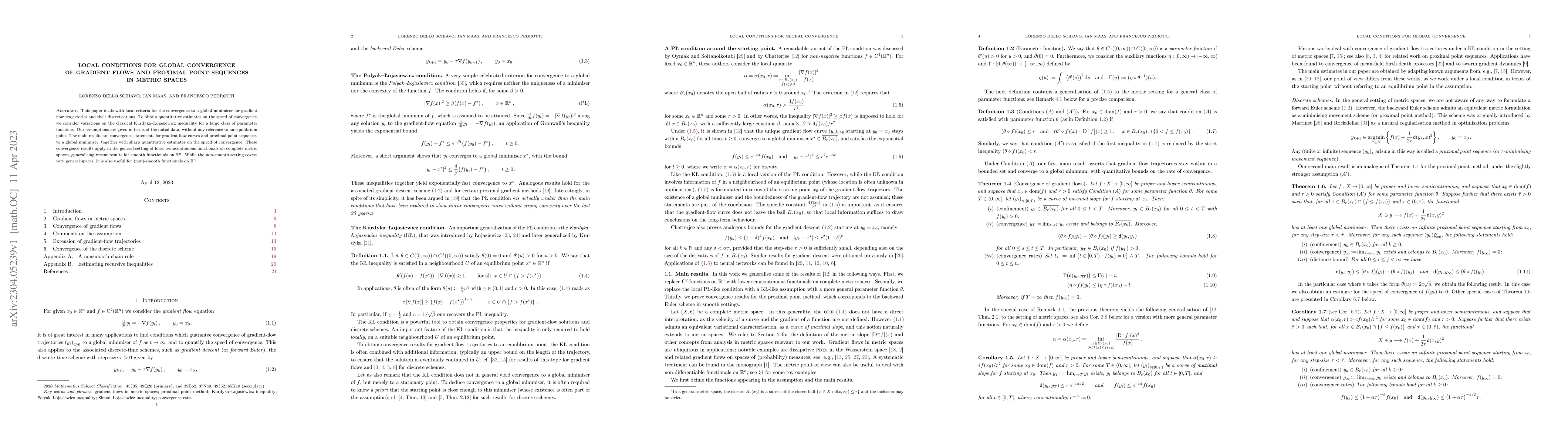 Thumbnail for Local Conditions for Global Convergence of Gradient Flows and Proximal
  Point Sequences in Metric Spaces